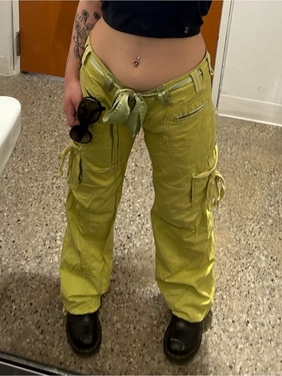 Fishbone Pants - Women's Lime Green Cargo with Satin Trim